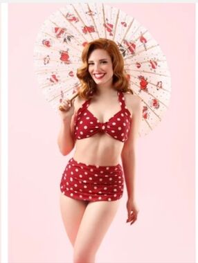 Esther Williams Red Polka Dot Retro Two-Piece Bikini Set
